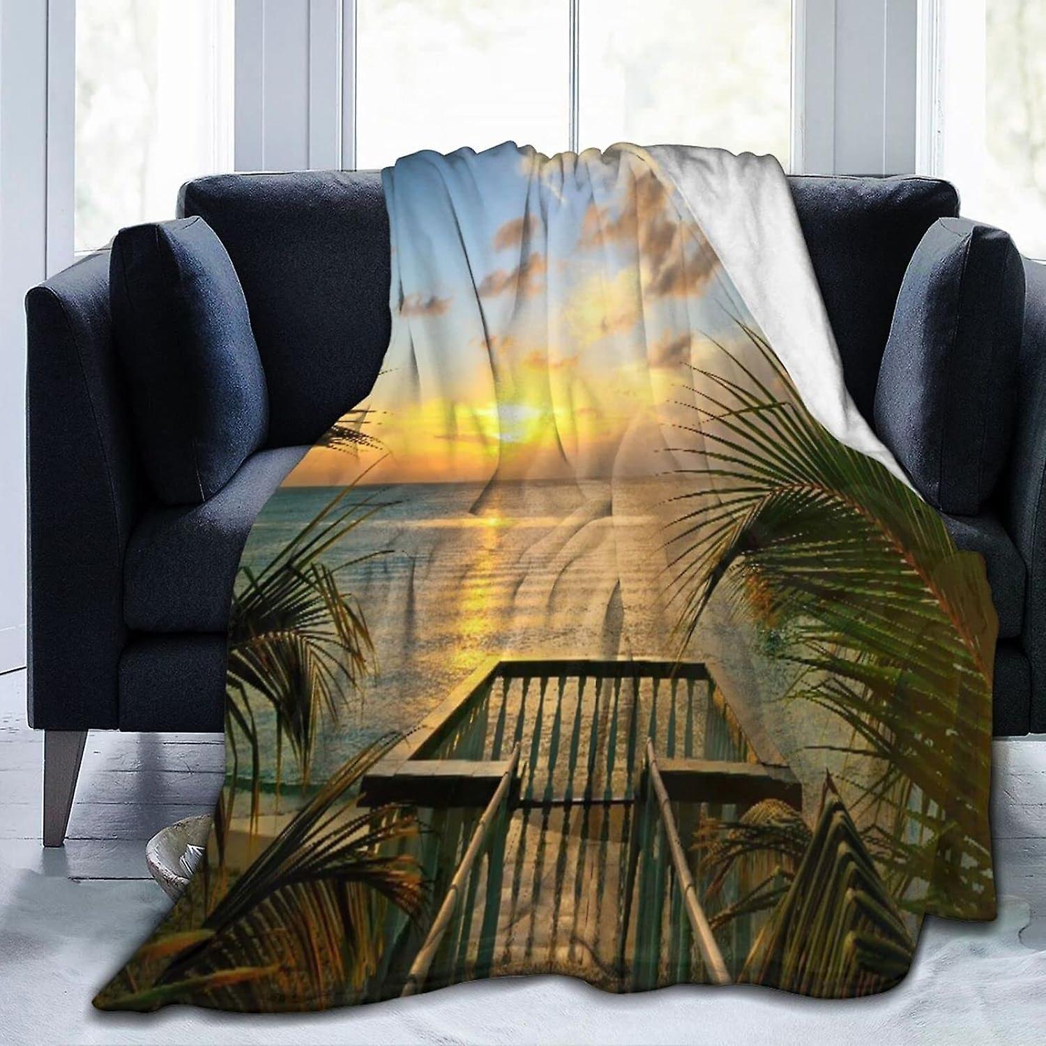 Kerota Tropical Palm Tree Flannel Blanket Super Soft Warm Bed Blanket Anti-pilling Fleece Blanket fo