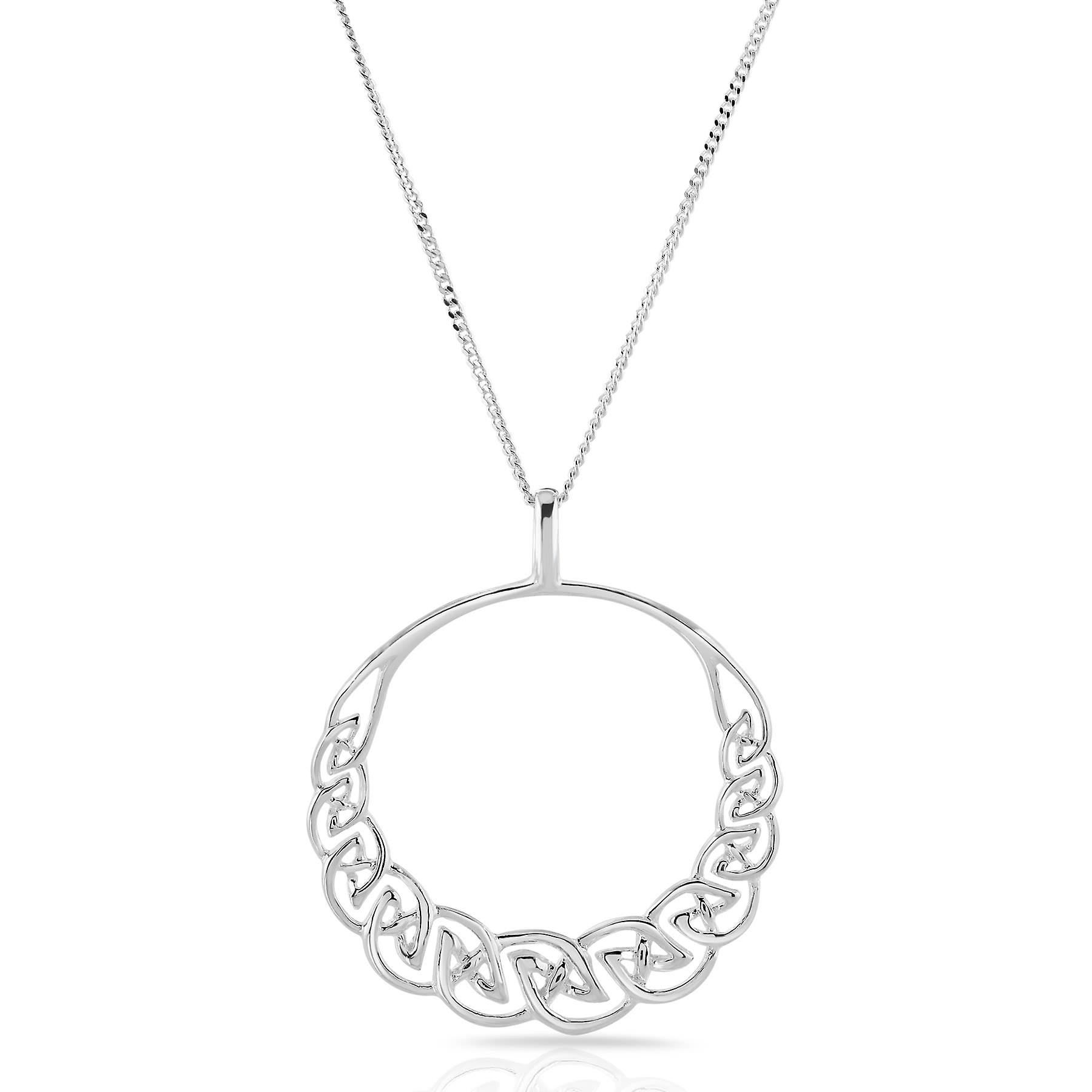 Sterling Silver Pendant Necklace - Celtic Graduated Knots Round