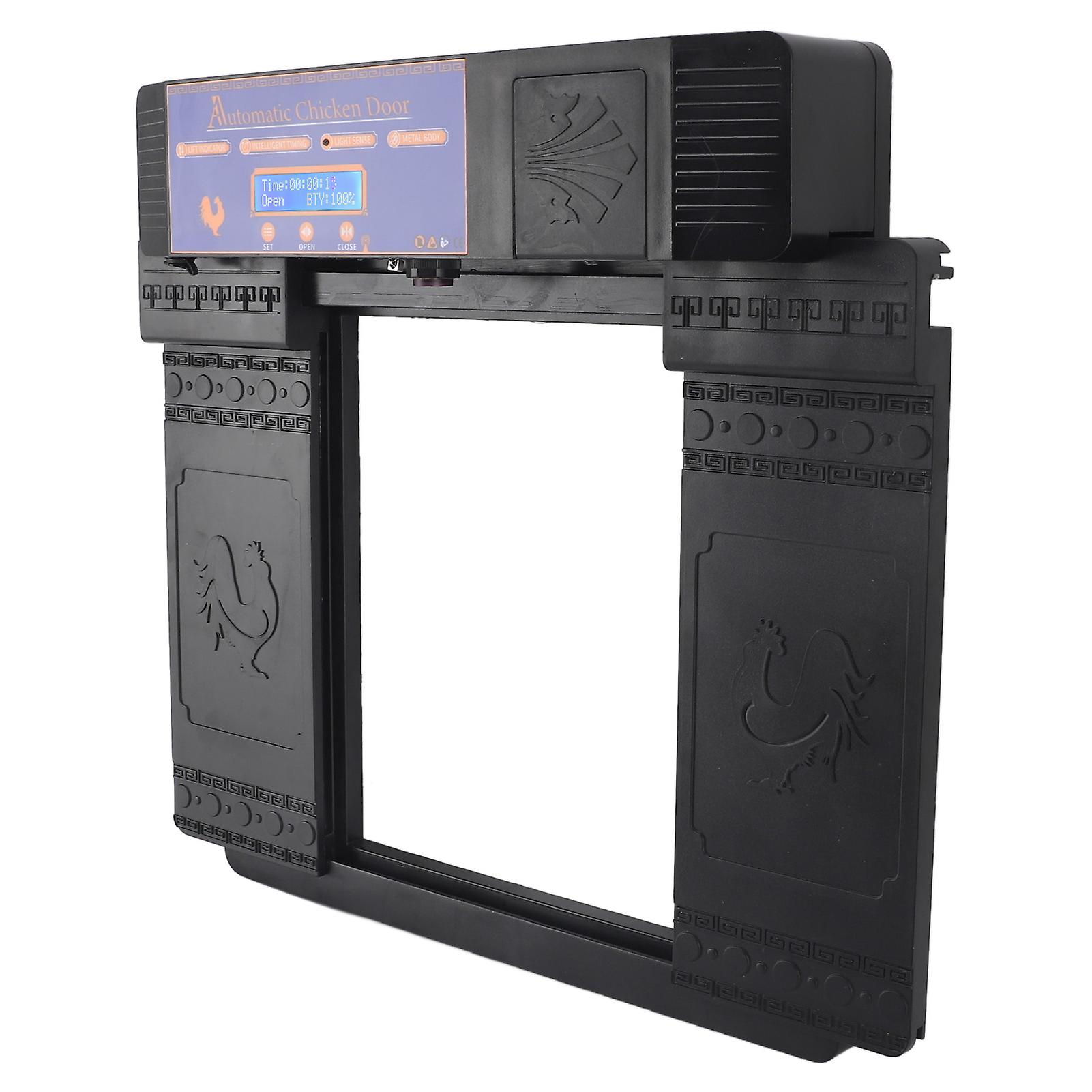 Solar Automatic Chicken Coop Door Professional Infrared Prevents Pinch Multi Modes Auto Coop Door with Timer Light Sensor and Remote Control Black