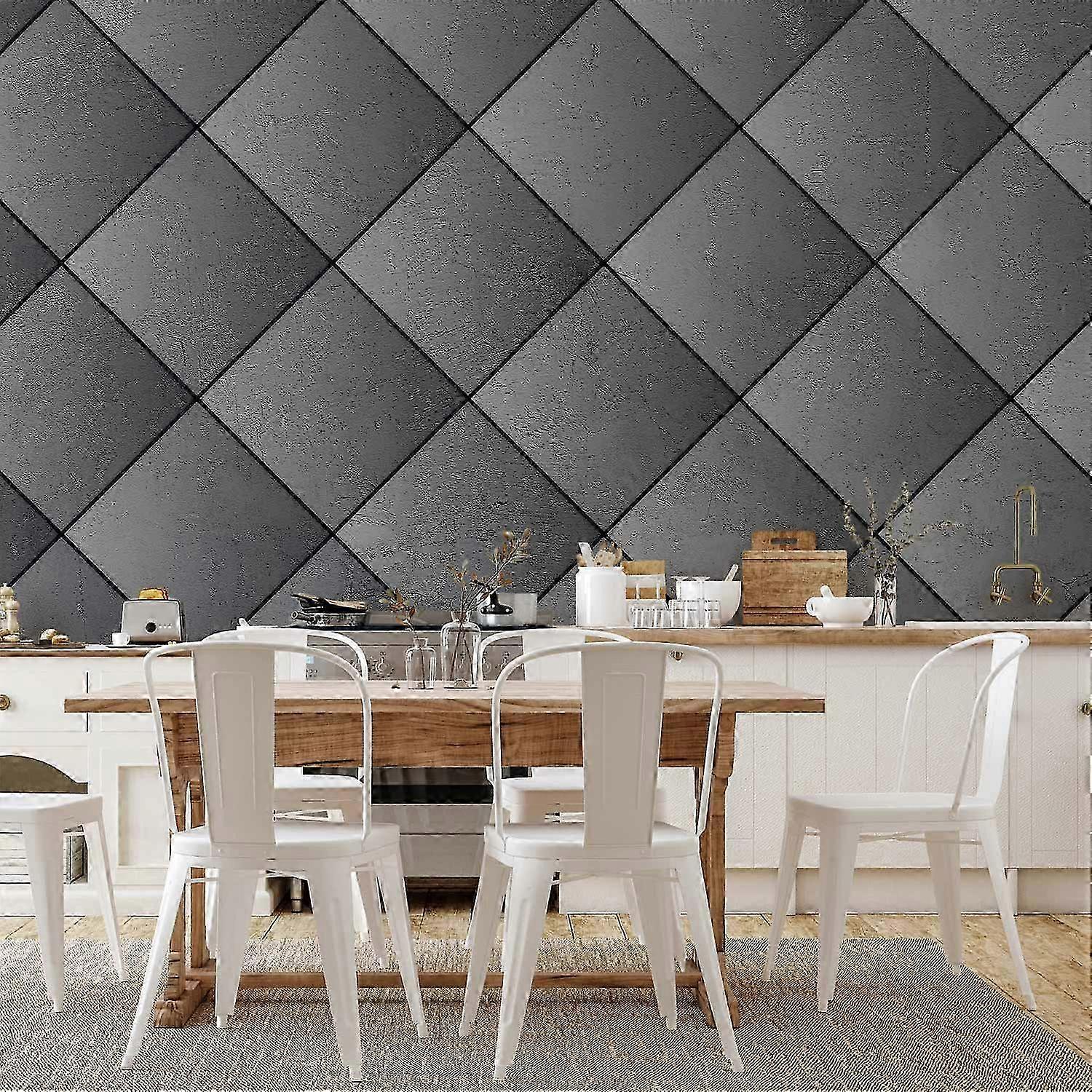 Wall Mural - Grey symmetry - geometric pattern in concrete pattern with black joints