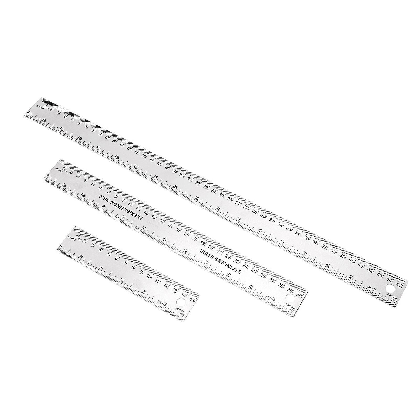 3pcs סרגל מתכת גב שעם מונע החלקה קצה ישר כלי מכשיר מדידה סרגלי נירוסטה עם גב שעם לסטודנטים