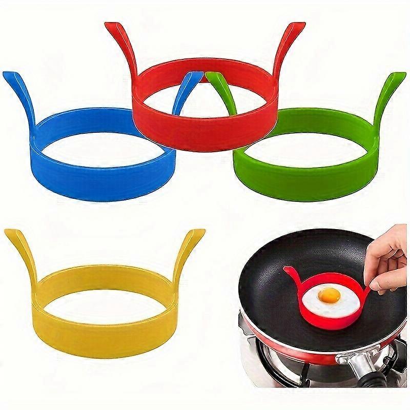 4pcs Non-Stick Egg Mold Pancake Ring With Round Shaper, Kitchen Cooking Silicone Fried Oven Poacher Pancake Egg Poach Ring Mould, Kitchen Stuff Kitche