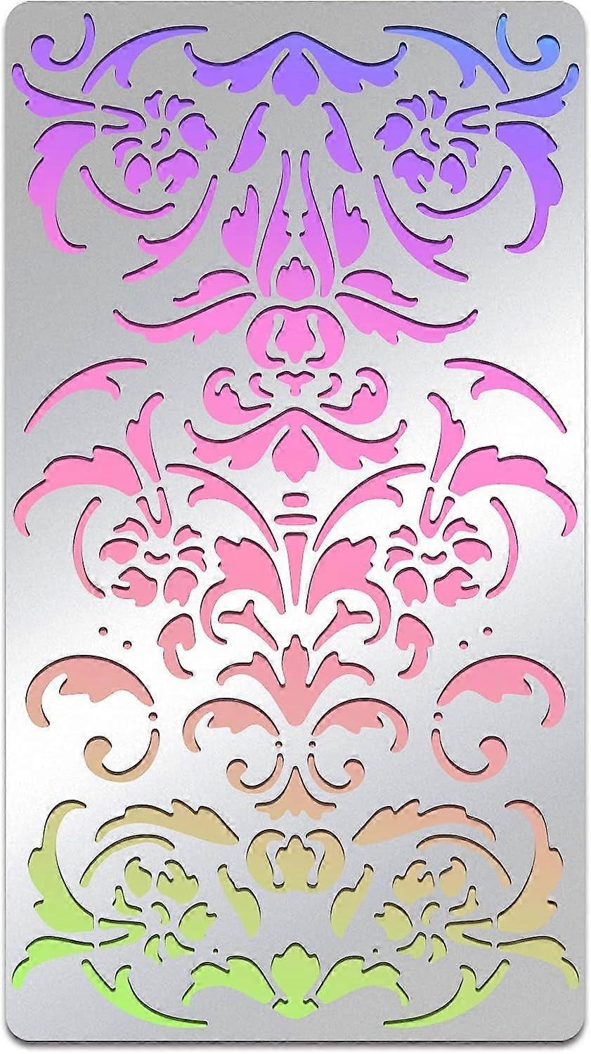 Damask Stainless Steel Stencils 7x4 inch Reusable Rectangular Frame for Painting Wood Burning Journaling