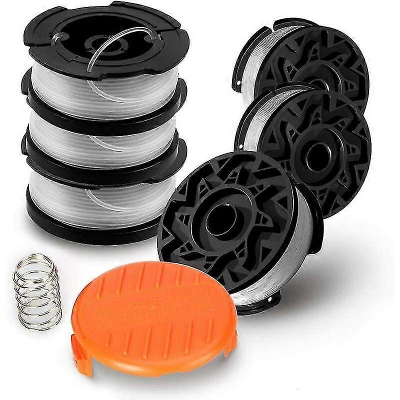 Set of 6 Spools for Black Decker Trimmer, Nylon Line, Line 1.65 mm + 1 Cap + 1 Chisel Spring