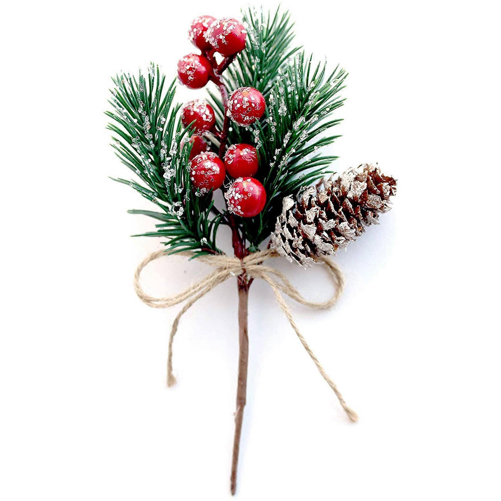 Red Berry Stems Pine Branches Evergreen Christmas Berries Decor 8 PCS Artificial Pine Cones Branch