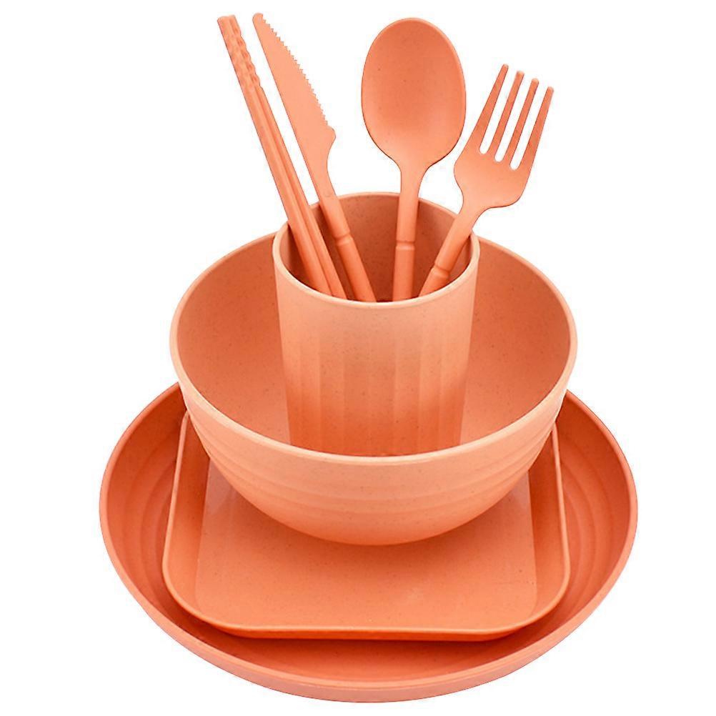 1 Set of Wheat Straw Dinnerware Set Party Dinnerware Kit Bowl Dish Cup Spoon Chopstick
