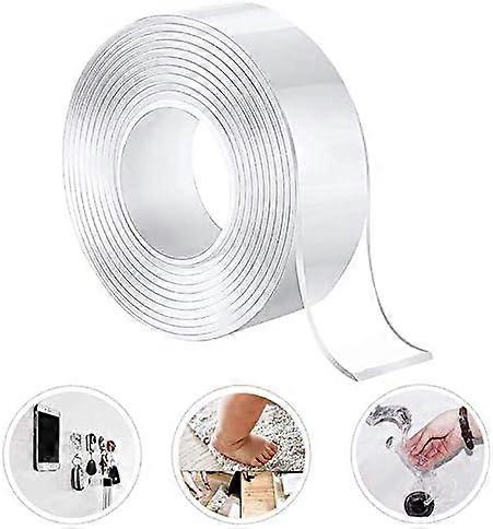 Scotch Double Face Transparent, Nano Tape, Ruban Adhsif Double Face Etanche, Rouleau de Scotch Transparent Multifonctionnel Rutilisable pour les Murs,