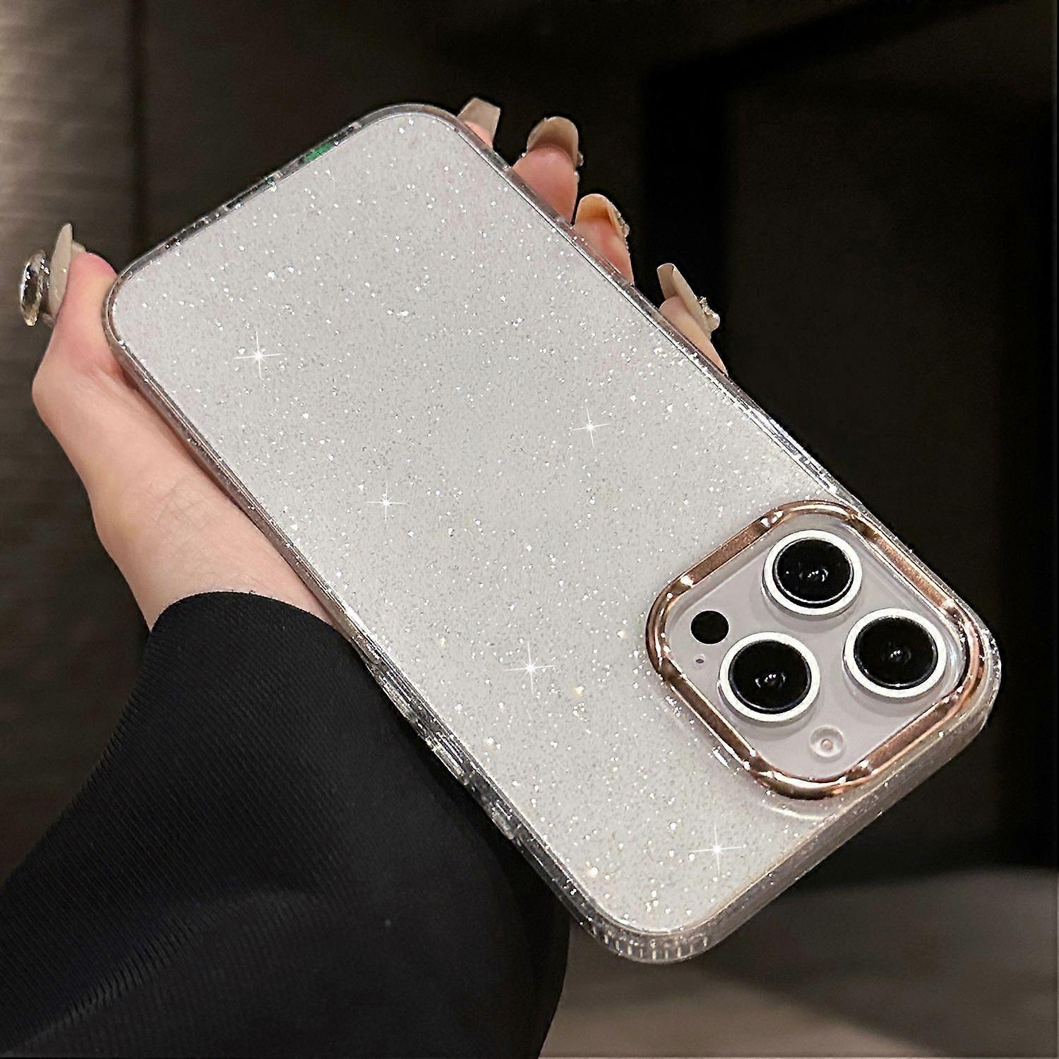 For iPhone 16 Pro Max Case IMD Sparkle Sequin PC+TPU Shockproof Phone Cover - Transparent