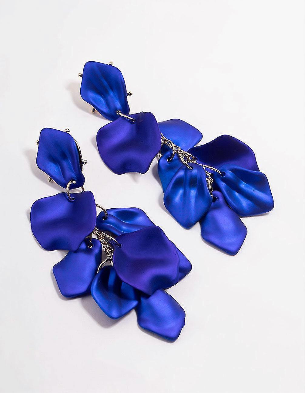 Blue coated petal drop earrings