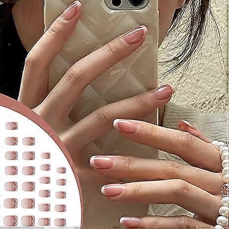 French Pressed Nails Gradient Translucent Fake Nails 24 Pieces Acrylic Square Fake Nail Glue Suitable for Ladies and Girls