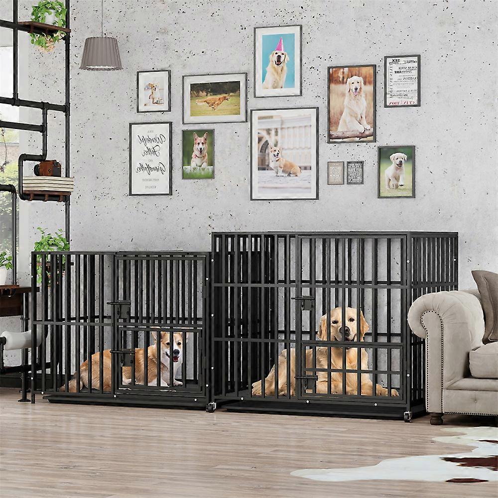 View of XXL Large Stackable Dog Crate Elevated Upper Dog Kennel Cage Dual Door ...