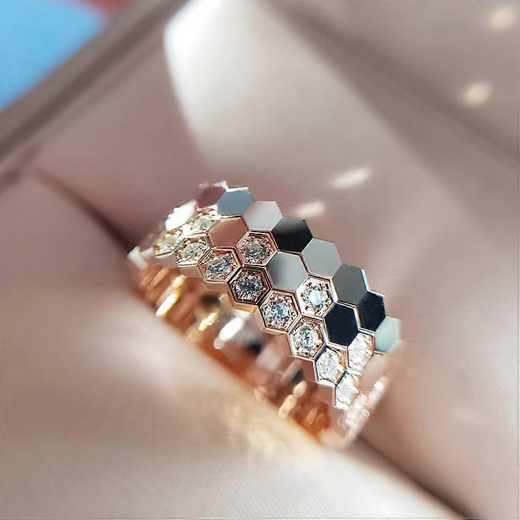 Rose Gold Cute Bee Honeycomb Ring