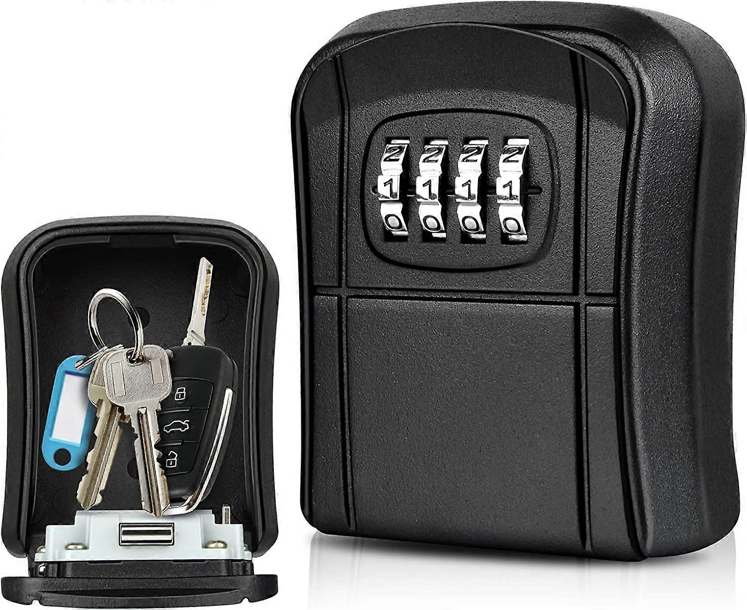 Key Box Wall Mounted Mini Key Safe 4-Digit Numeric Code(Black)