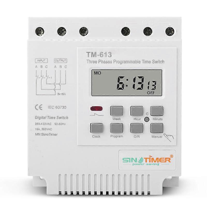 TM-613 Programmable Time Relay 380V/50-60Hz 16A Weekly Relay Power Timer Switch Three Phase Timer Switch Smart Digital Clock