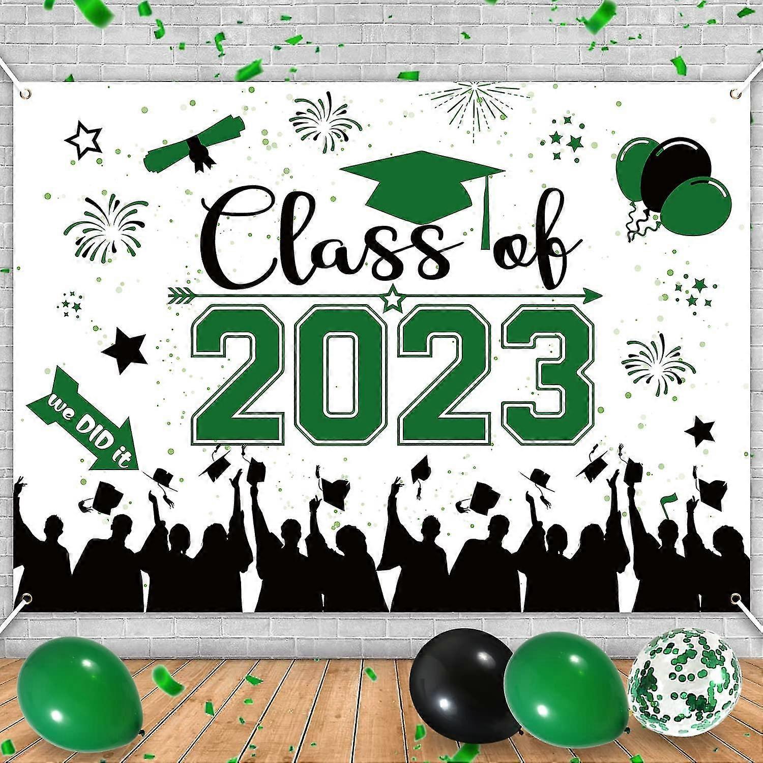 2023 Graduation Backdrop Banner, 70" X 42" Green Graduation Banner Class Of 2023 Polyester Fabric Graduation Banner For 2023