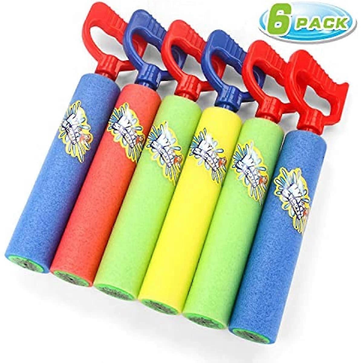 Water Guns Shooter 6 Pack Super Foam Soakers Pistol Blaster Squirt Guns Pool Noodles Toy With Plastic Handle Summer Swimming Beach Garden Outdoor To