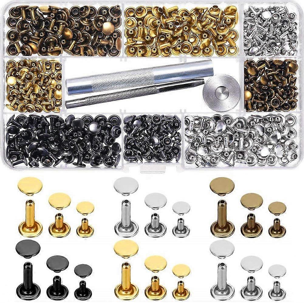 Double cap rivet, 300 pieces leather rivets with 3 fastening tools Double head rivets