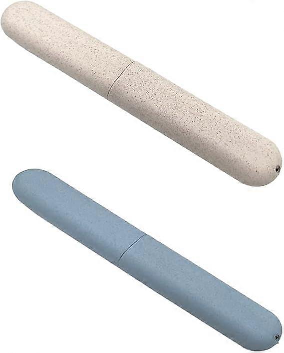 2 x Portable Toothbrush Case, Protective Case for Toothbrush Head for Travel, Family(Beige and Blue)