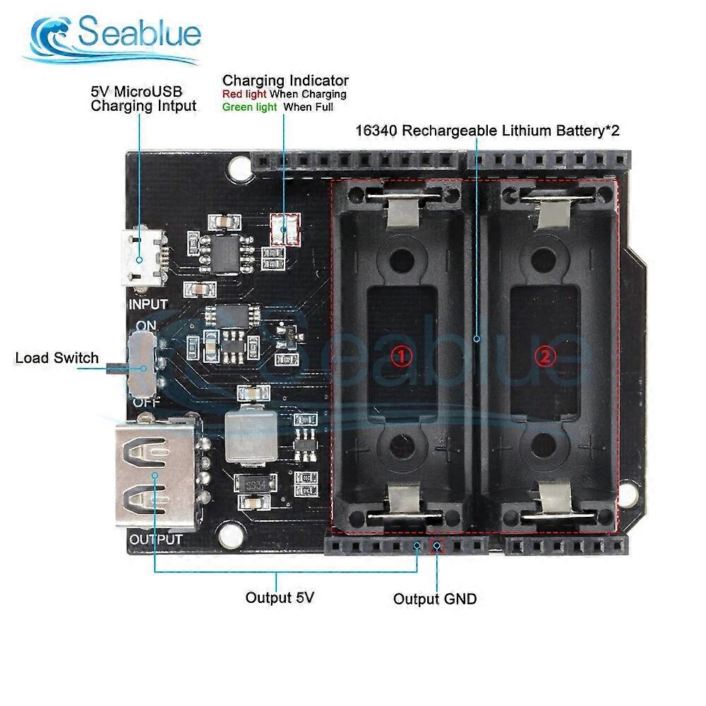 ESP8266 ESP32 Alimentation Rechargeable Double Batterie Lithium 16340 Chargeur Module de Blindage Double Sortie 3.3V 5V pour Arduino R3