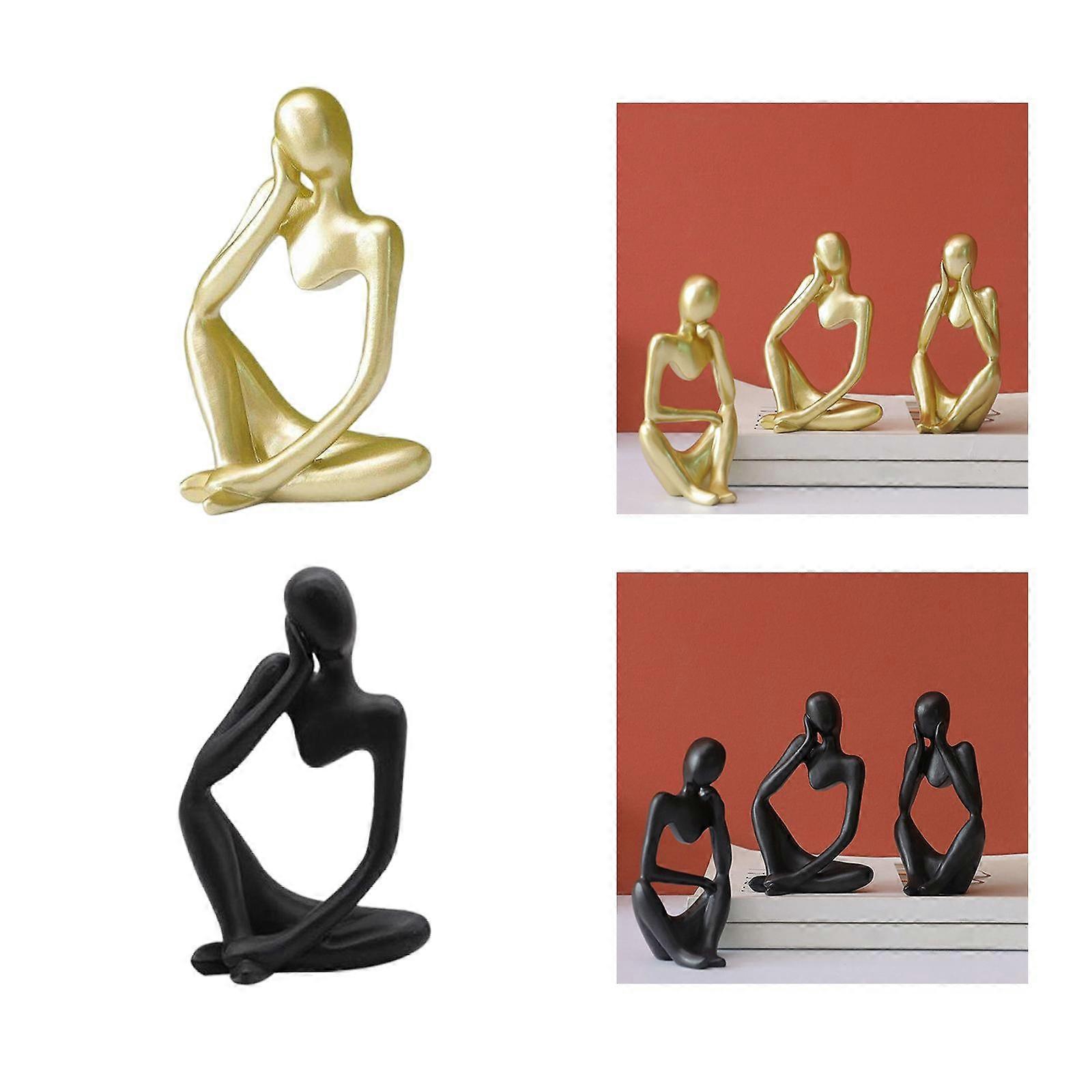 2pc Thinker Sculpture Figurine Home Statues Modern Bookcase Decor