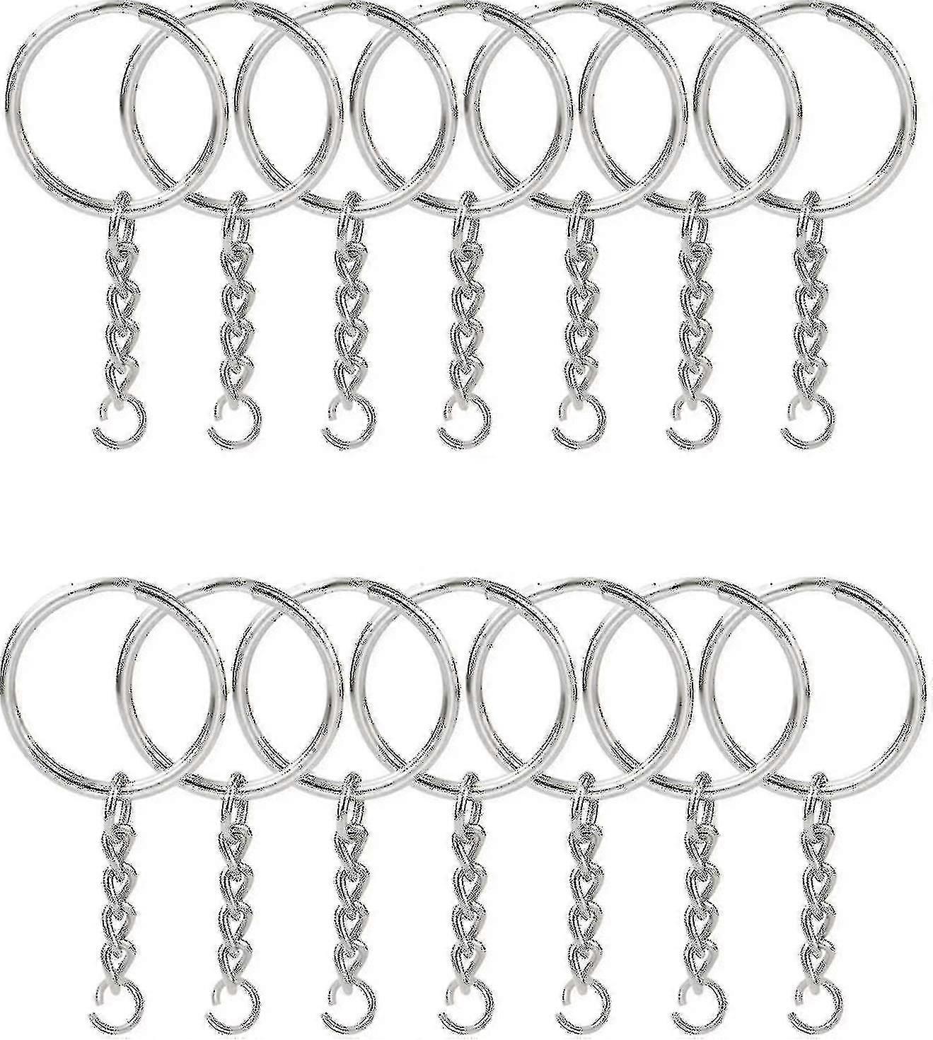 100pcs Split Key Ring avec chaîne 1 pouce et anneaux de saut, porte-clés divisé avec chaîne Silver Color Metal Split Key Chain Ring Parts