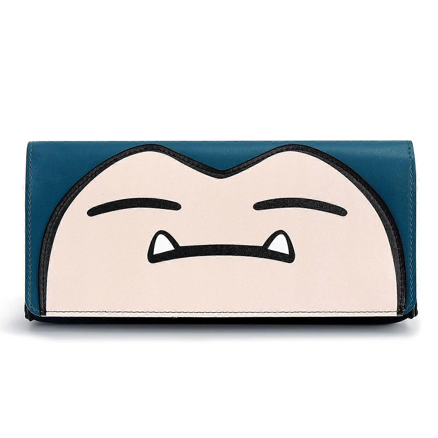 Switch Case Compatible with Nintendo Switch and Switch OLED, Cute Leather Travel Carrying Clutch with Game Holder - Snorlax Blue