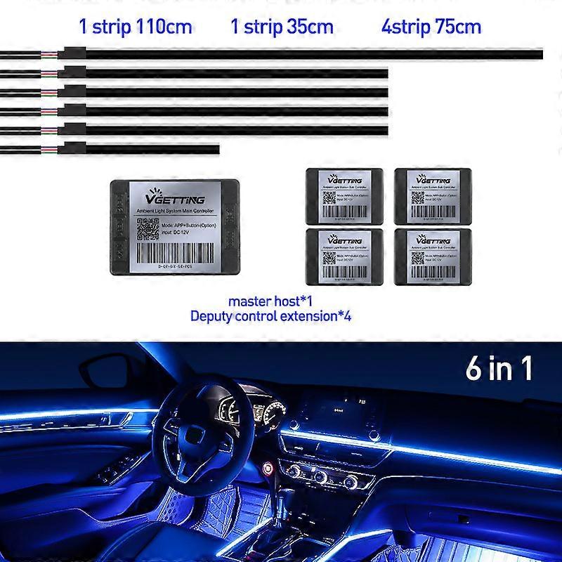 18 In 1 Full Color Streamer Car Ambient Lights RGB 64 Color Universal LED Interior Hidden Acrylic Strip Symphony Atmosphere Lamp