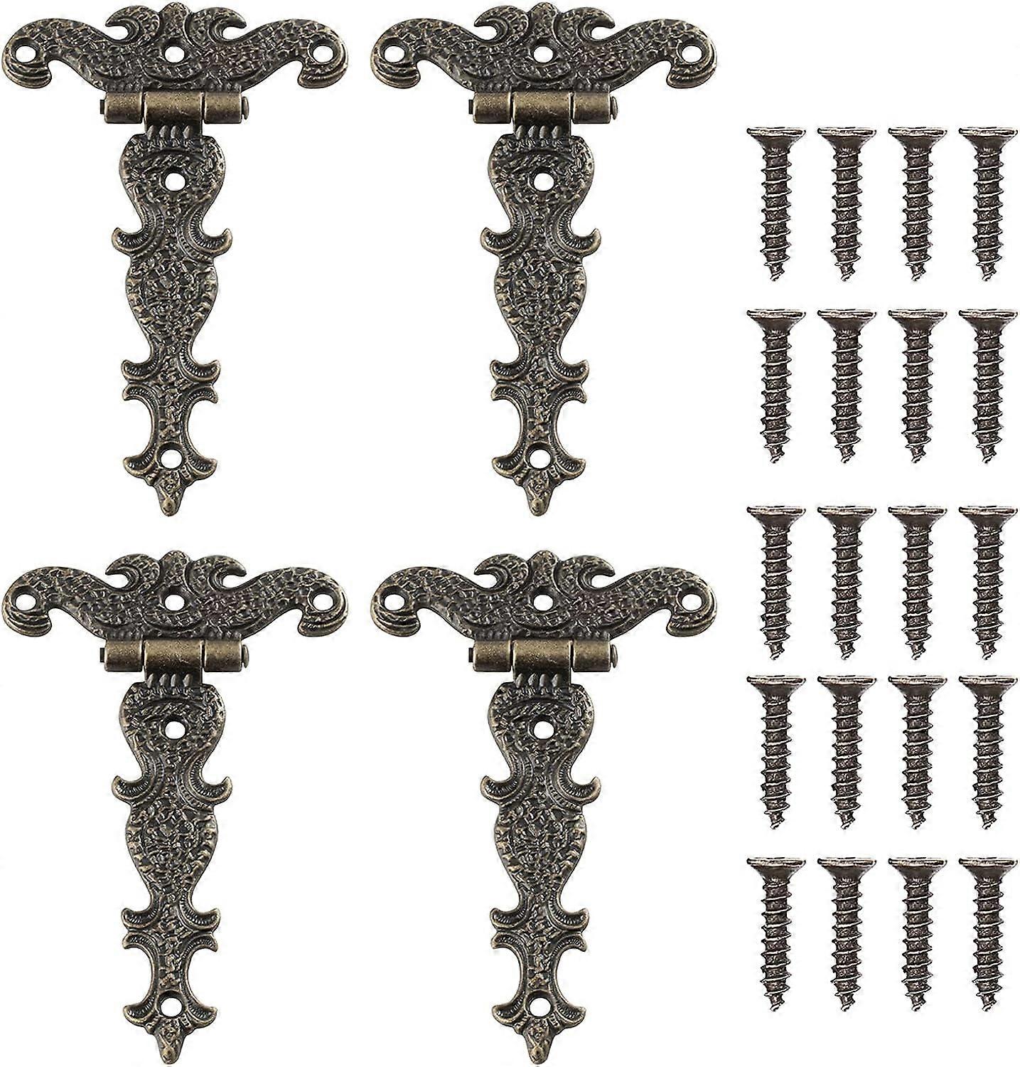 4 Pcs Retro Hinge, Retro Bronze Decorative Hinges with Mounting Screws, Suitable for Cabinet Furniture Toolbox Decoration Repair