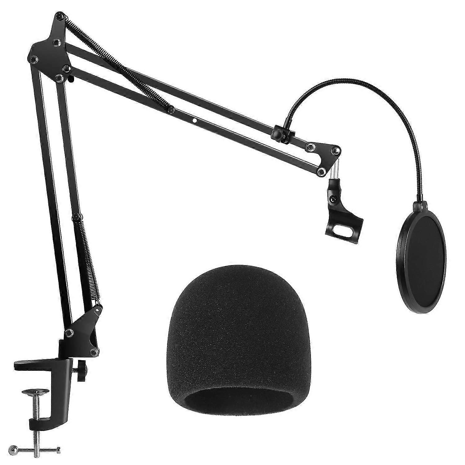 Heavy-Duty-Mikrofonständer mit Mikrofon-Windschutz und zweischichtigem Mikrofon-Pop-Filter, einstellbare Mikrofonaufhängungsauslegerschere mit Shock Mount Mic Cl