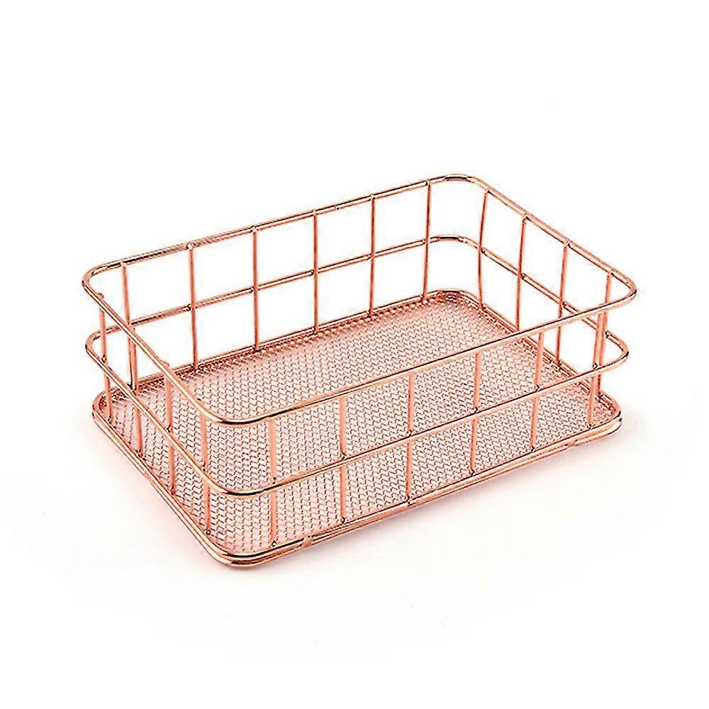 Desktop Metal Storage Basket, Wrought Iron Storage Box Grid Storage Tray