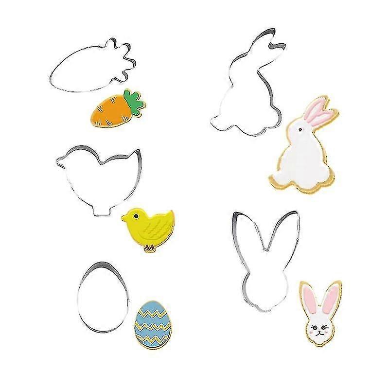 5 Pcs Cookie Cutters Stainless Steel 3d Cartoon Easter Theme Bunny Shape Gift
