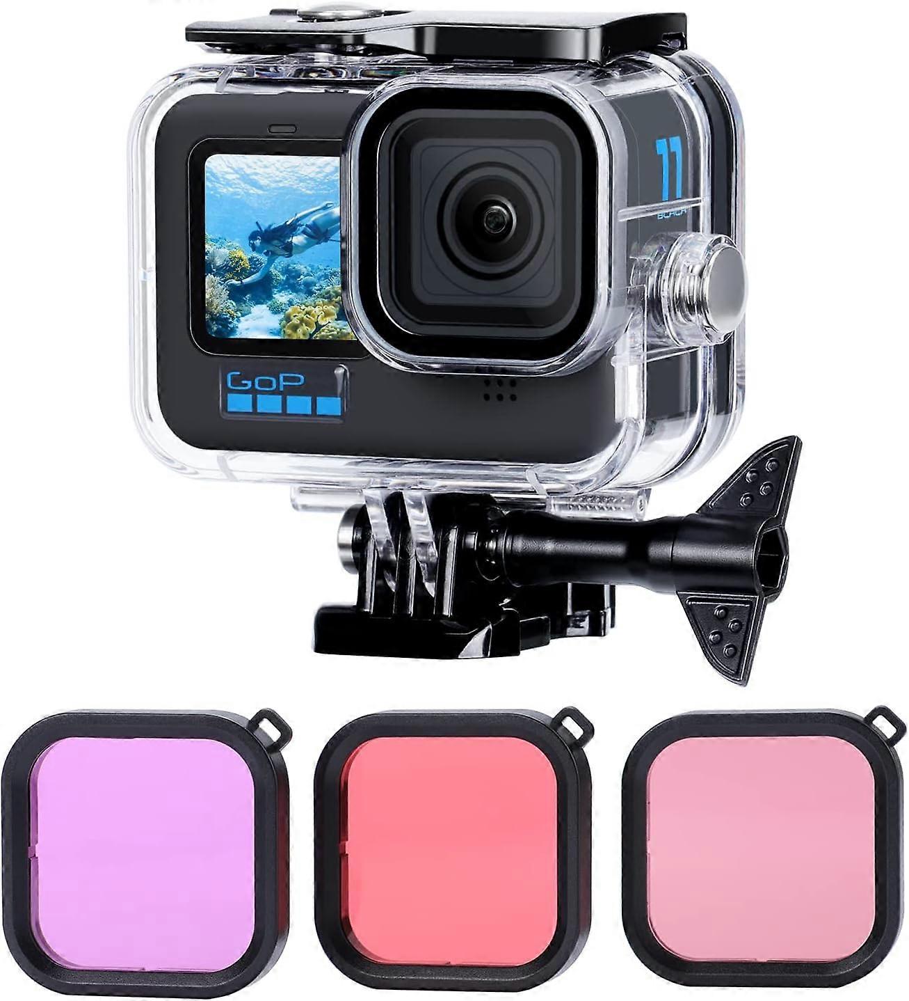 Waterproof Diving Housing Case with 3 Filters for GoPro Hero 12/11/10/9 Black Diving Depth 45m Underwater Protective Shell
