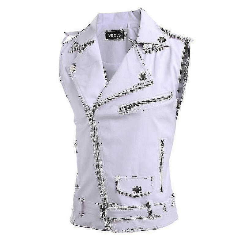 Herren Lederweste Slim Fit Multi-Zip Revers Cropped Lederweste