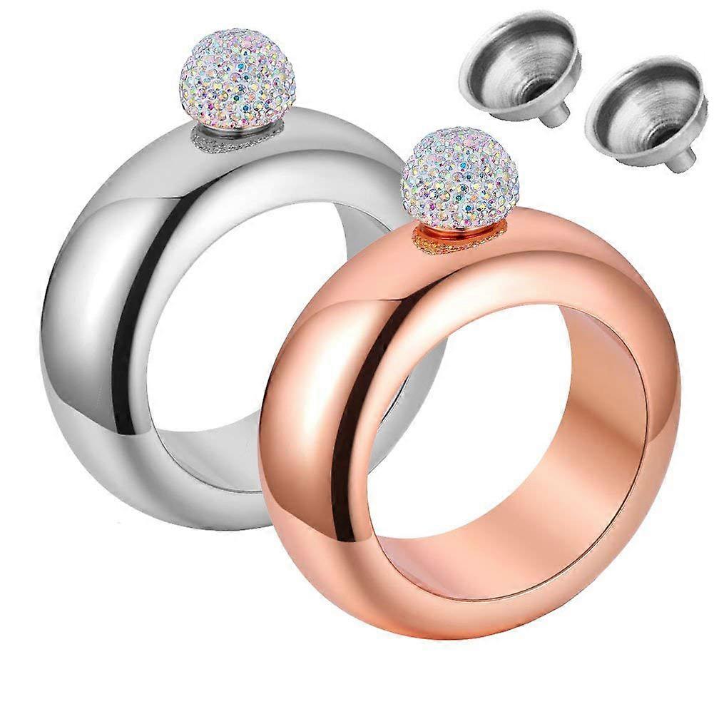 Bracelet Flask Bangle Hip Flask Stainless 304 Steeland Hip Flask Funnel Set 3.5 oz. 2 pcs (Rose Red & Sliver Rhinestones Lid)