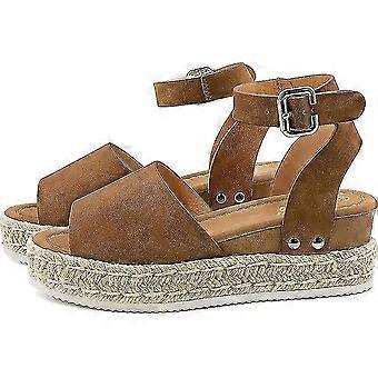 Women's Platform Sandals Espadrille Wedge Ankle Strap Studded Open Toe Sandals 24.5 Cm-ZZY