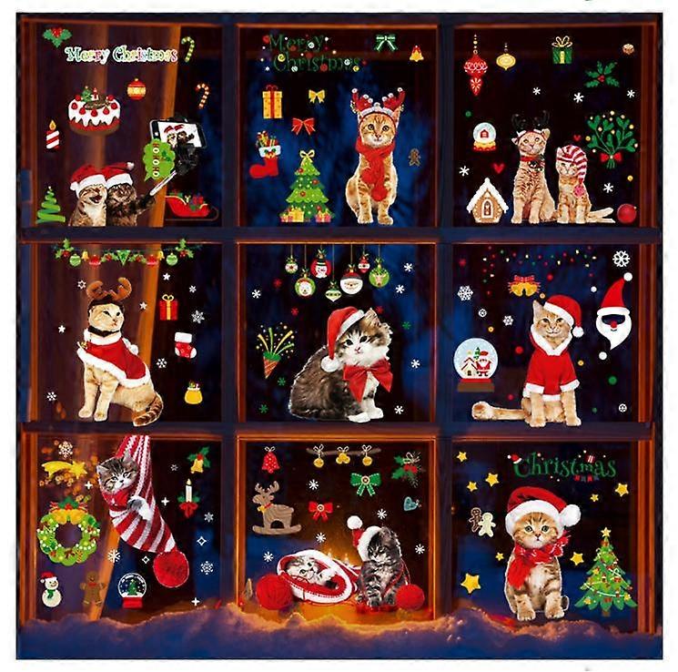 Reusable Christmas Window Stickers 9 Sheets Cat Christmas Window Decoration Christmas Window Stickers DIY Santa Electrostatic Stickers Electrostatic S