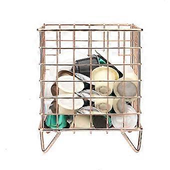 Koffiepadhouder | Compatibel met Nespresso & Tassimo | Metalen draad mand | Capsule Opslag | Geometrisch Decor | Rosé Goud