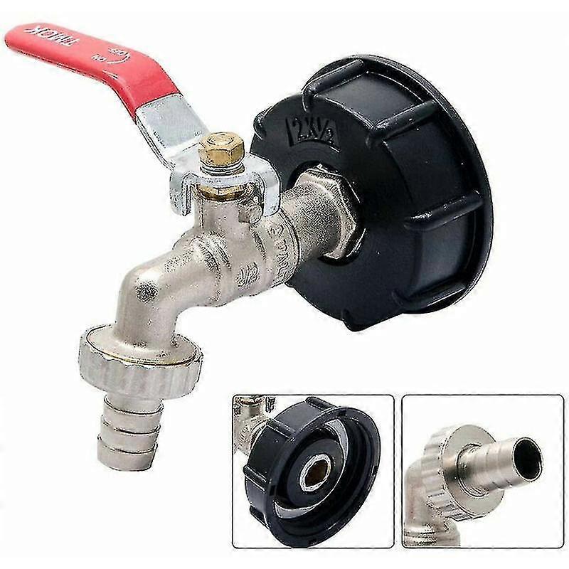 Ibc Tank Faucet, Valve For 1000l Tank 1/2 Inch Drain For 1/2' Garden Hose Ibc Adapter With 60x6 Thread Approx 61mm Diameter High Quality Brass Tap In 