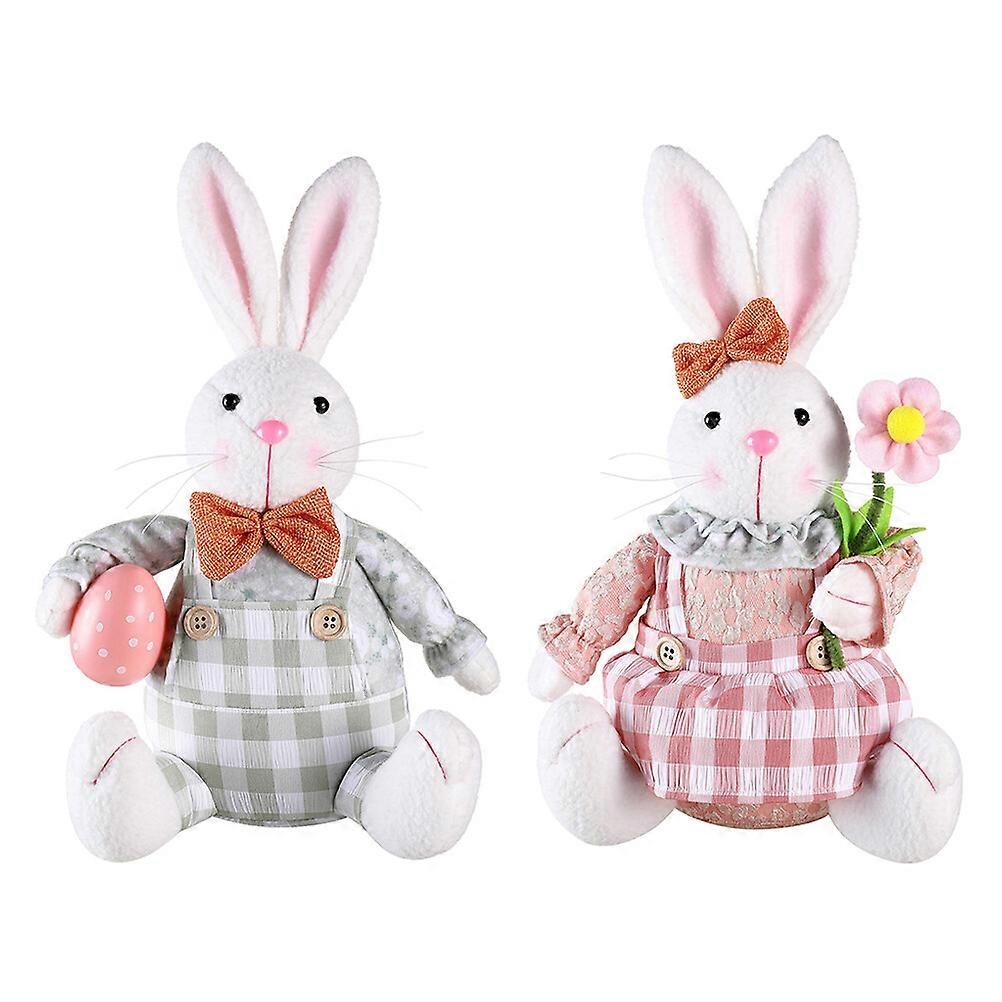 2pcs Stuffed Bunny Rabbit Statue Easter Bunny Statue Easter Bunny Doll Easter Tabletop Decor