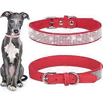 Cute Rhinestone Pet Collar, Glitter Cat Collar, Dog Collar, Soft Leather Pet Collar (XS Red)