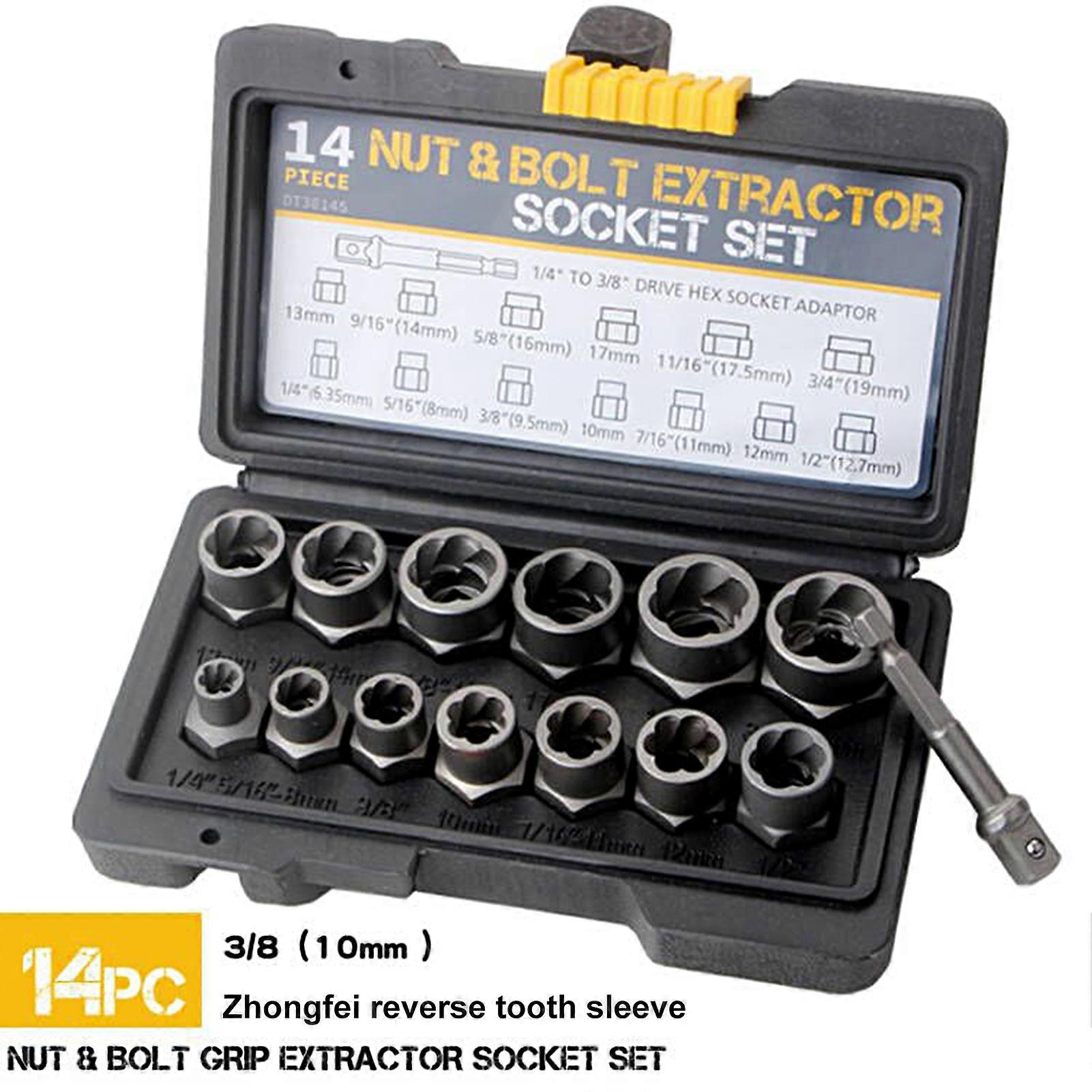 14Pcs Nut Removal Tools High Hardness Damaged Bolt Nut Screw Extractor Kit for Workshop Mengxi