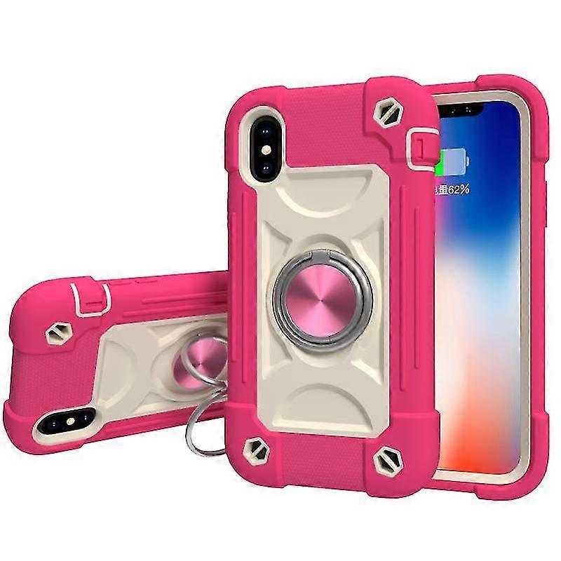 For Iphone X / Xs Shockproof Silicone + Pc Protective Case With Dual-ring Holder