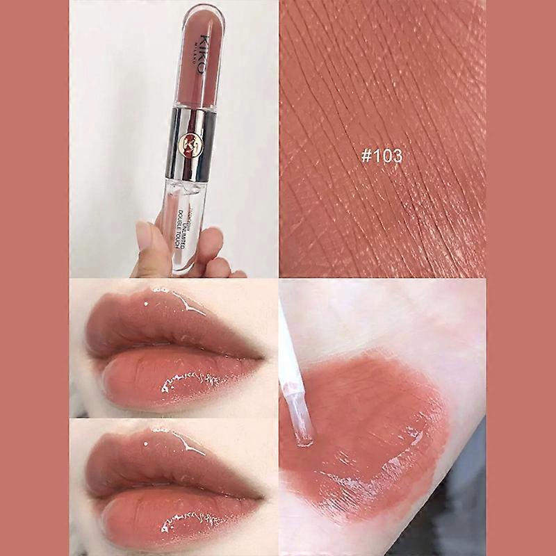 Double Head Mirror Lip Lipstick Cherry Red Glossy Double Touch Lipstick Retro Red Long Lasting Moisturizing Transparent Gloss