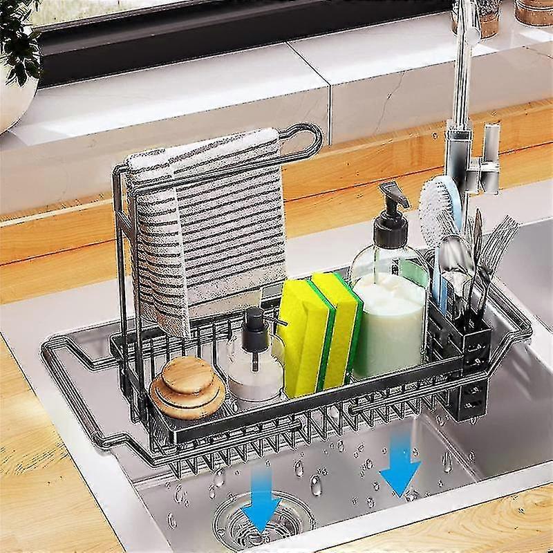 Sponge Holder For Kitchen Sink,caddy, Expandable(16.7-21.2inch)black