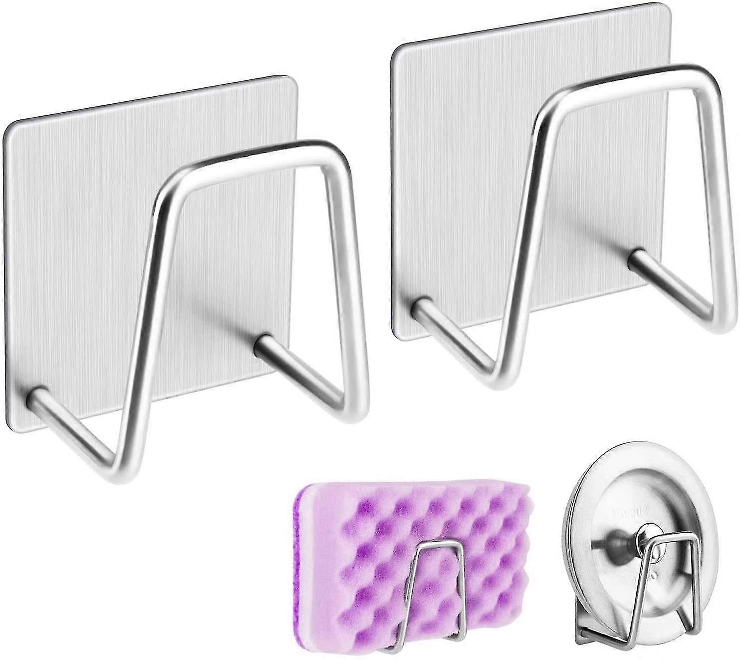 2 Pcs Sponge Holder For Kitchen Sink - Brushed Stainless Steel