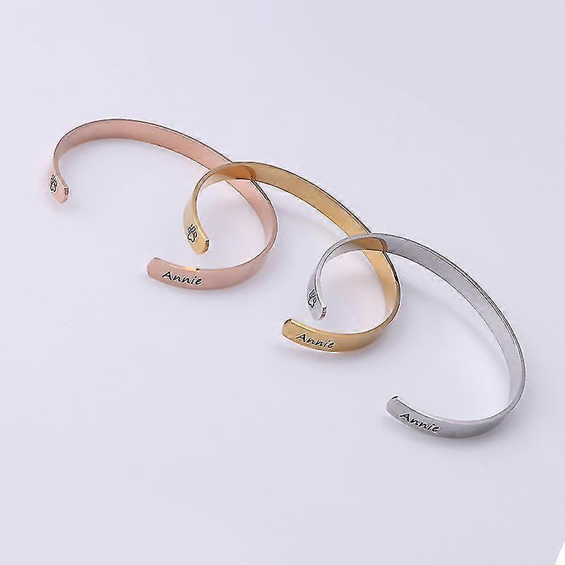 Bracciale in acciaio inossidabile in stile euramericano a forma di C Apertura Bangle Lettering Annie