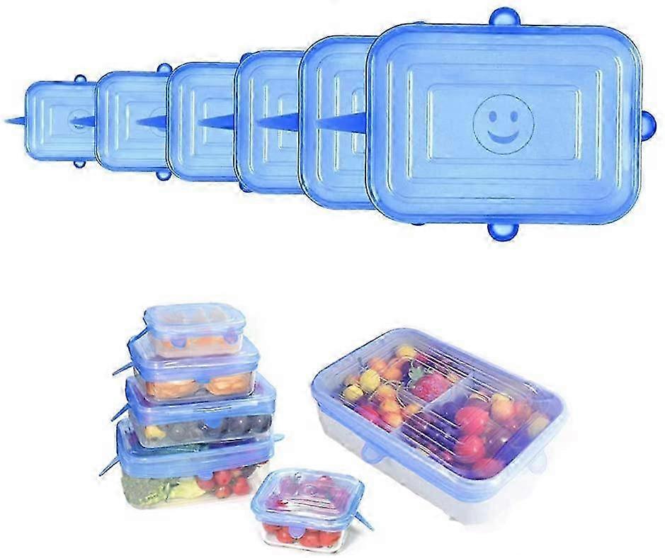 6 Pieces Rectangular Silicone Lids, BPA Free Silicone Extendable Lid, 6