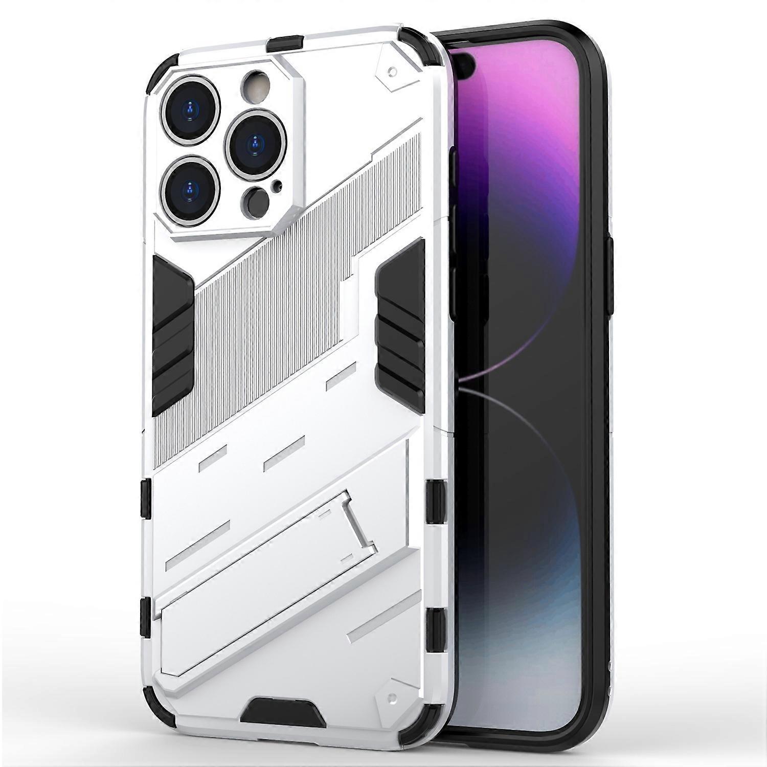 For iPhone 16 Pro Max Case PC TPU Shockproof Phone Cover with Kickstand - White