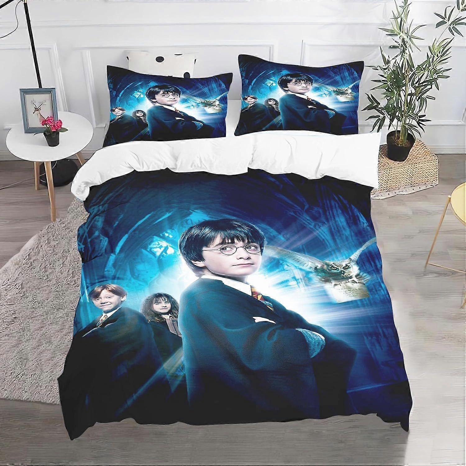 Harry Potter Duvet Cover Bedding Set, Hogwarts Cartoon 3D Printing Pattern