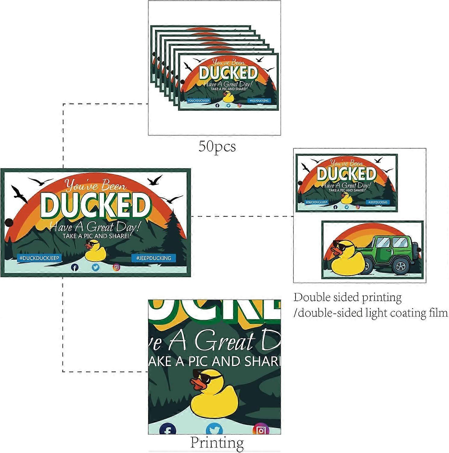 50Pcs Duck Duck Tags Cruising Rubber Duck Tag Cruise Duck Tags Double Sided Duck Tag with Hole Twine for Car Jeep Party 2x3.5Inch-You've Been Ducked H
